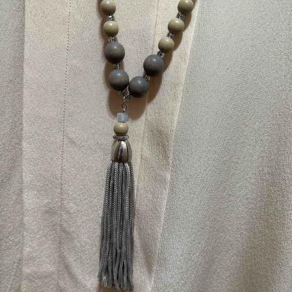 LOFT Silver Tone Crystal Tussle Necklace - Picture 2 of 6